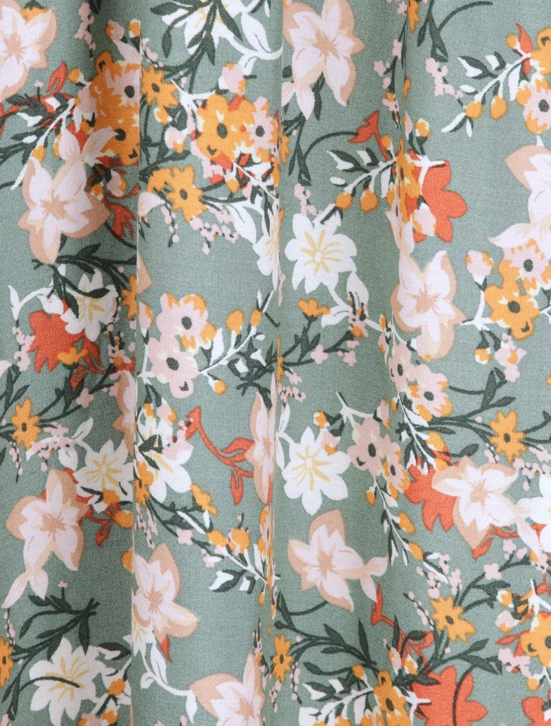 Langes Kleid mit Blumenmuster im Empire-Stil - Kaki