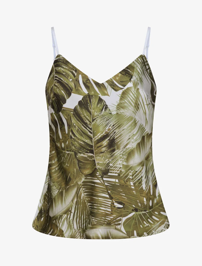 Oberteil mit Palmen- und Bananenblätter-Print - Weiß