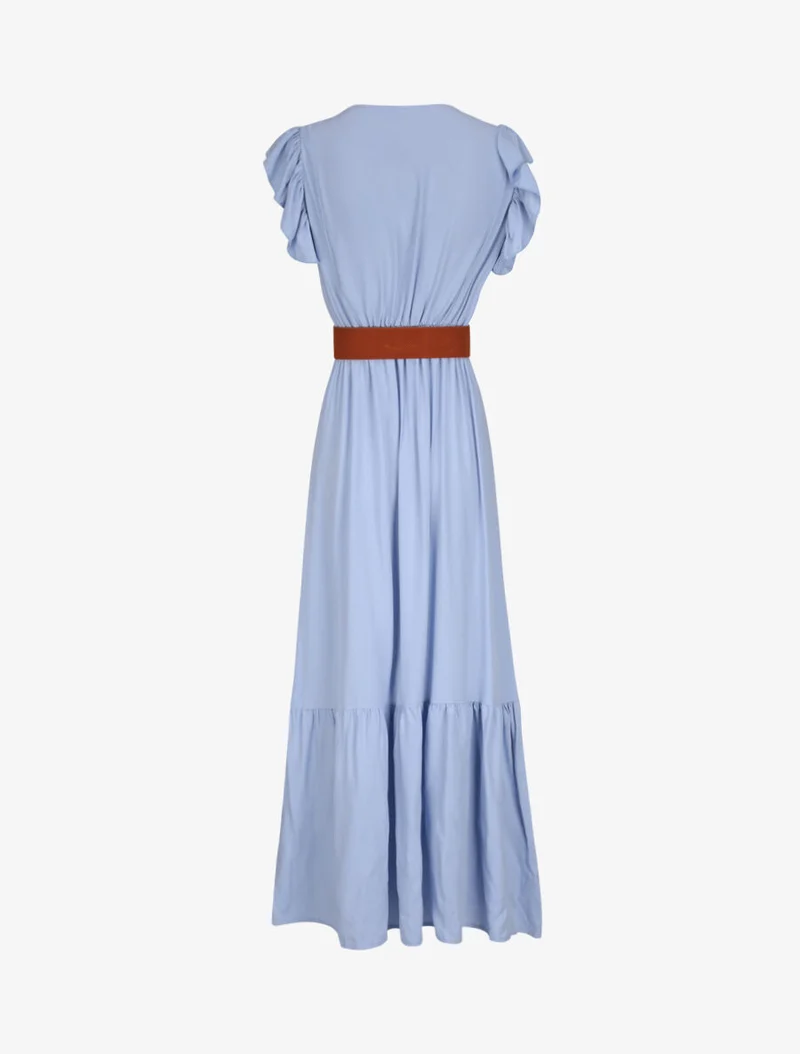 Langes Kleid mit Rüschenärmeln - Himmelblau