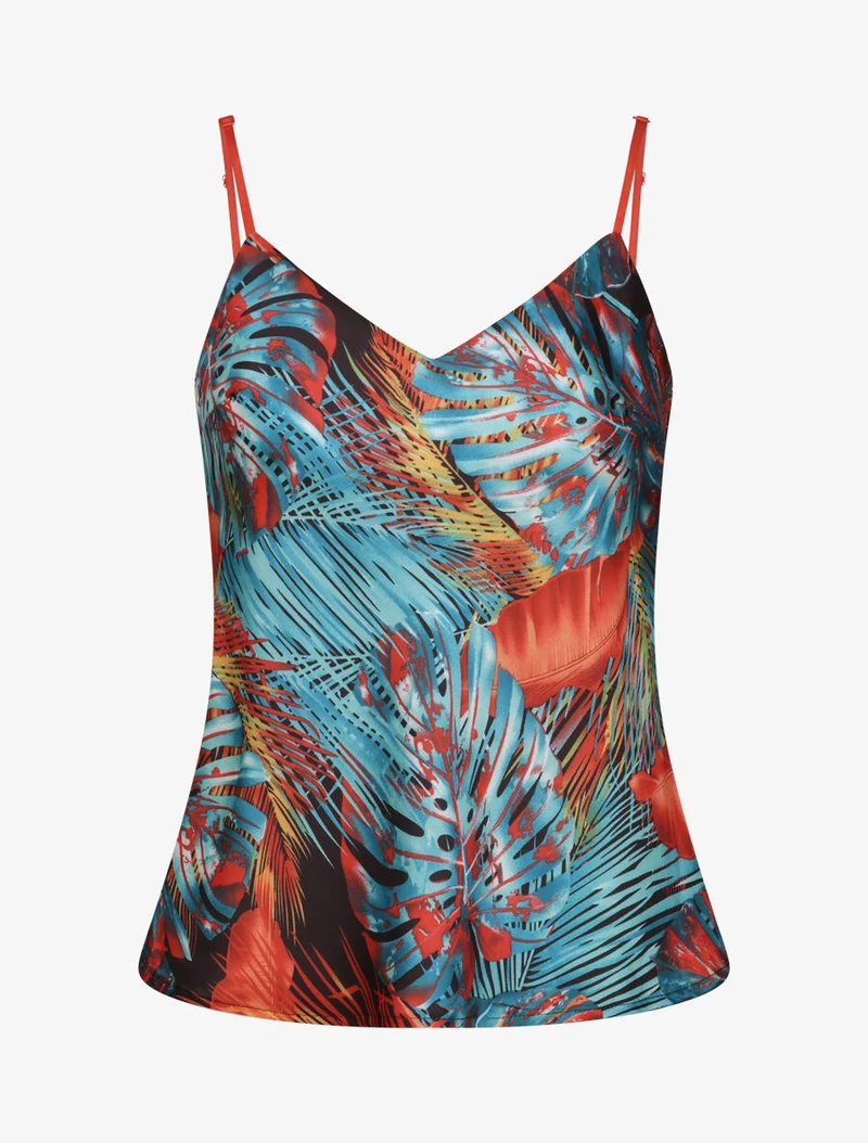Oberteil mit Palmen- und Bananenblätter-Print - Orange