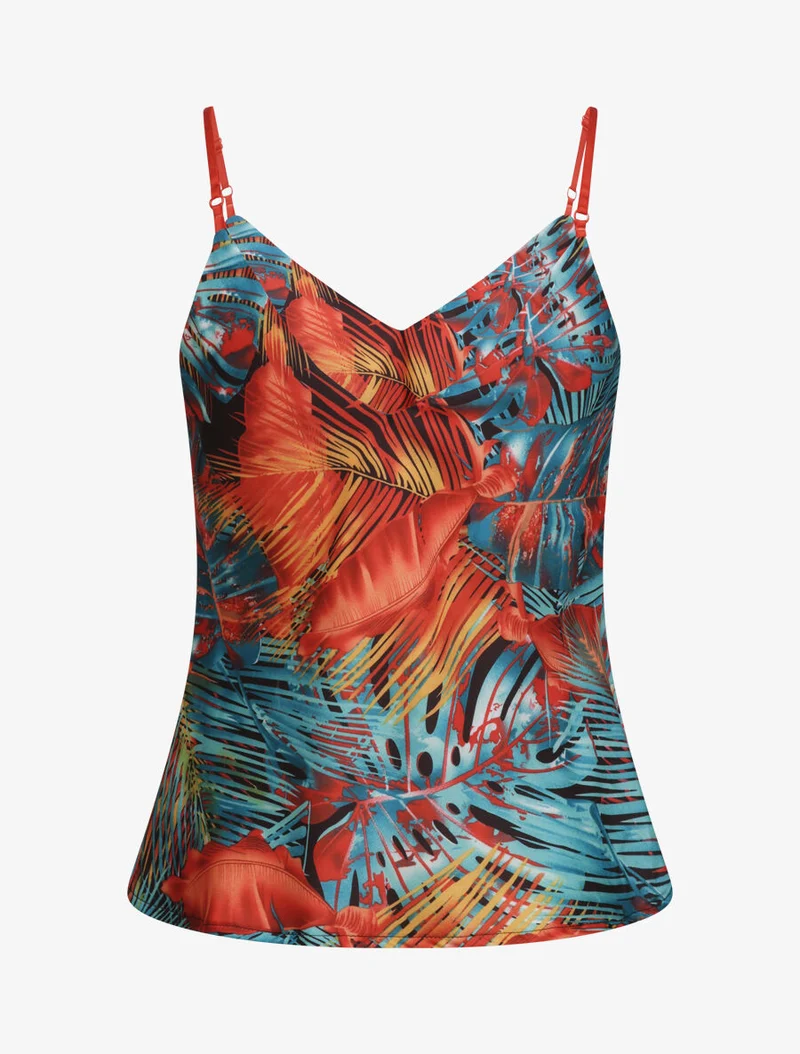 Oberteil mit Palmen- und Bananenblätter-Print - Orange