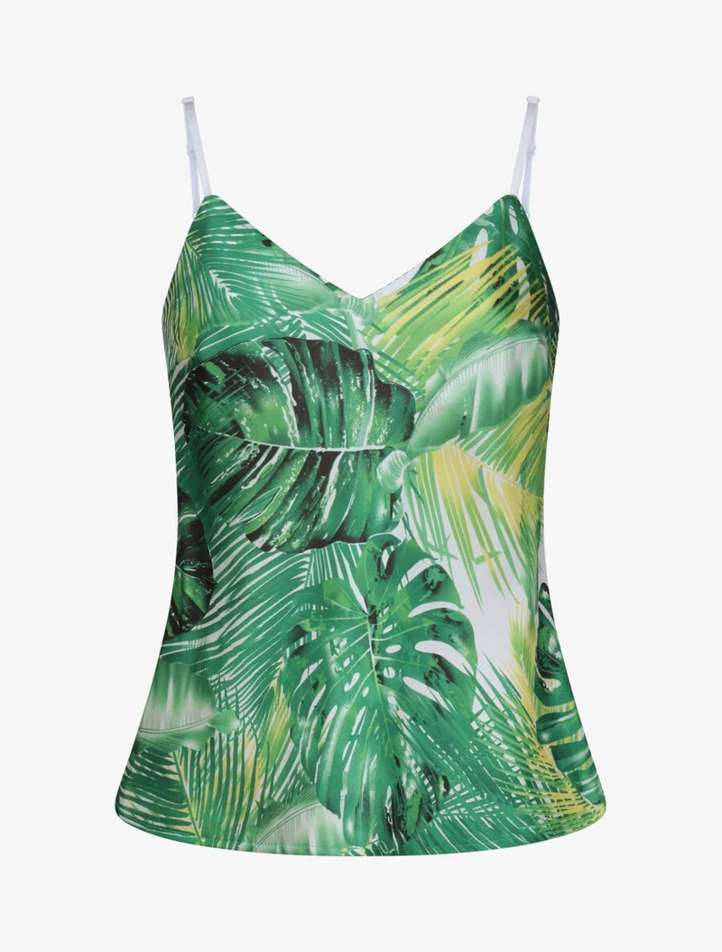 Oberteil mit Palmen- und Bananenblätter-Print - Grün