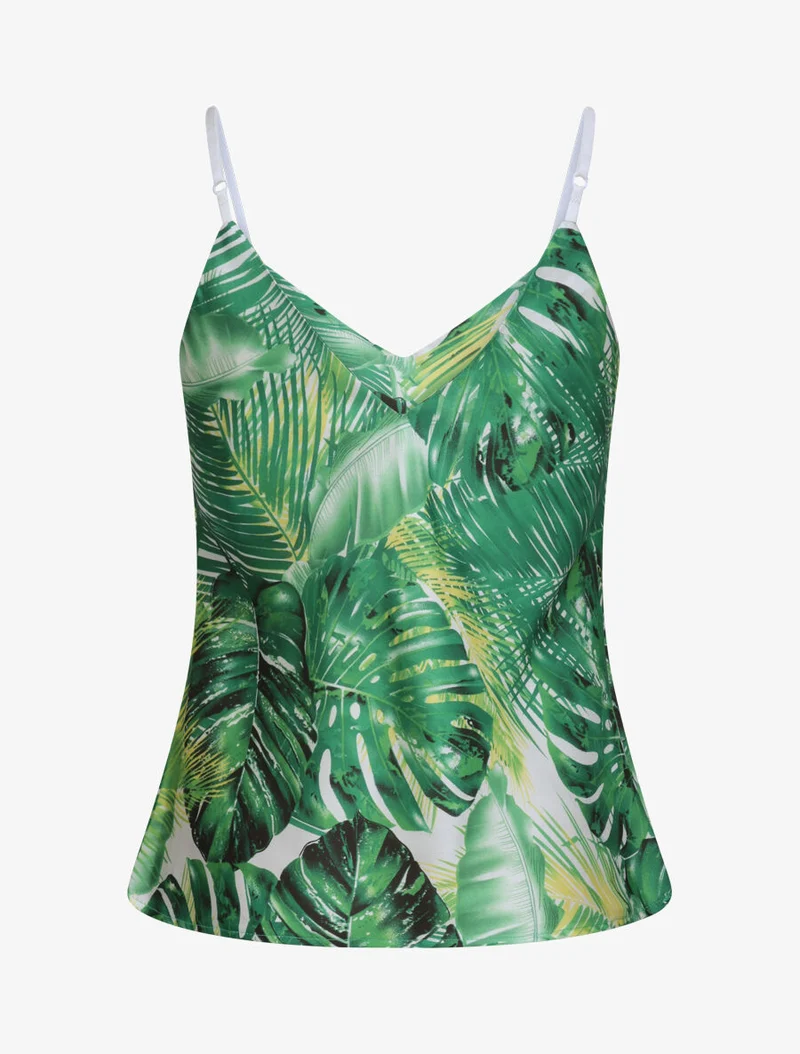 Oberteil mit Palmen- und Bananenblätter-Print - Grün