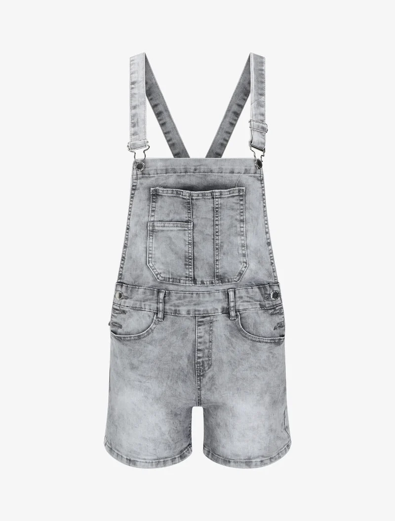 Gerade Jeans-Short-Latzhose - Hellgrau