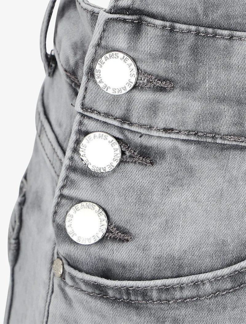 Gerade Jeans-Short-Latzhose - Hellgrau