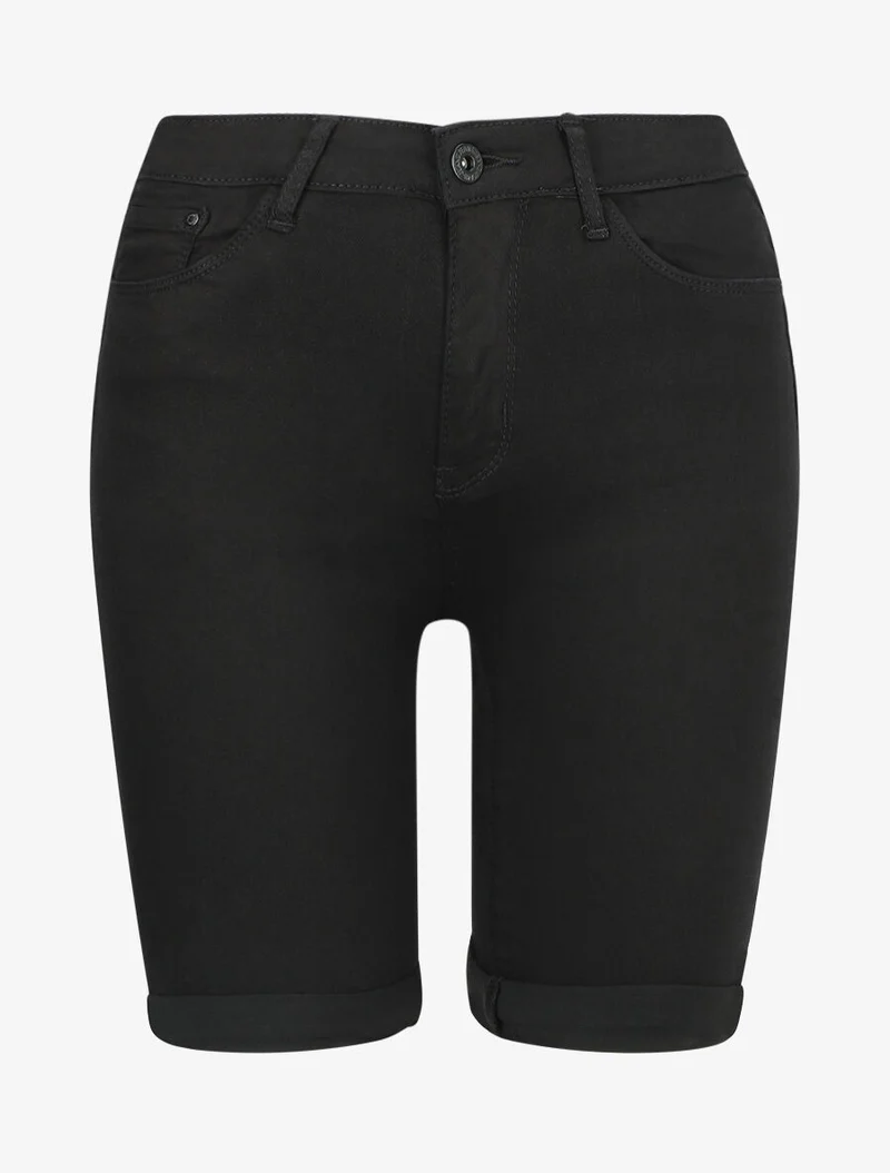 Stretch-Bermuda mit Umschlag - Schwarz