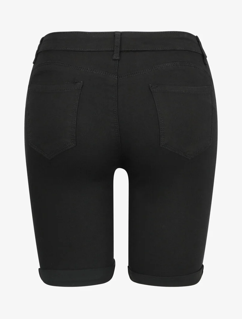 Stretch-Bermuda mit Umschlag - Schwarz
