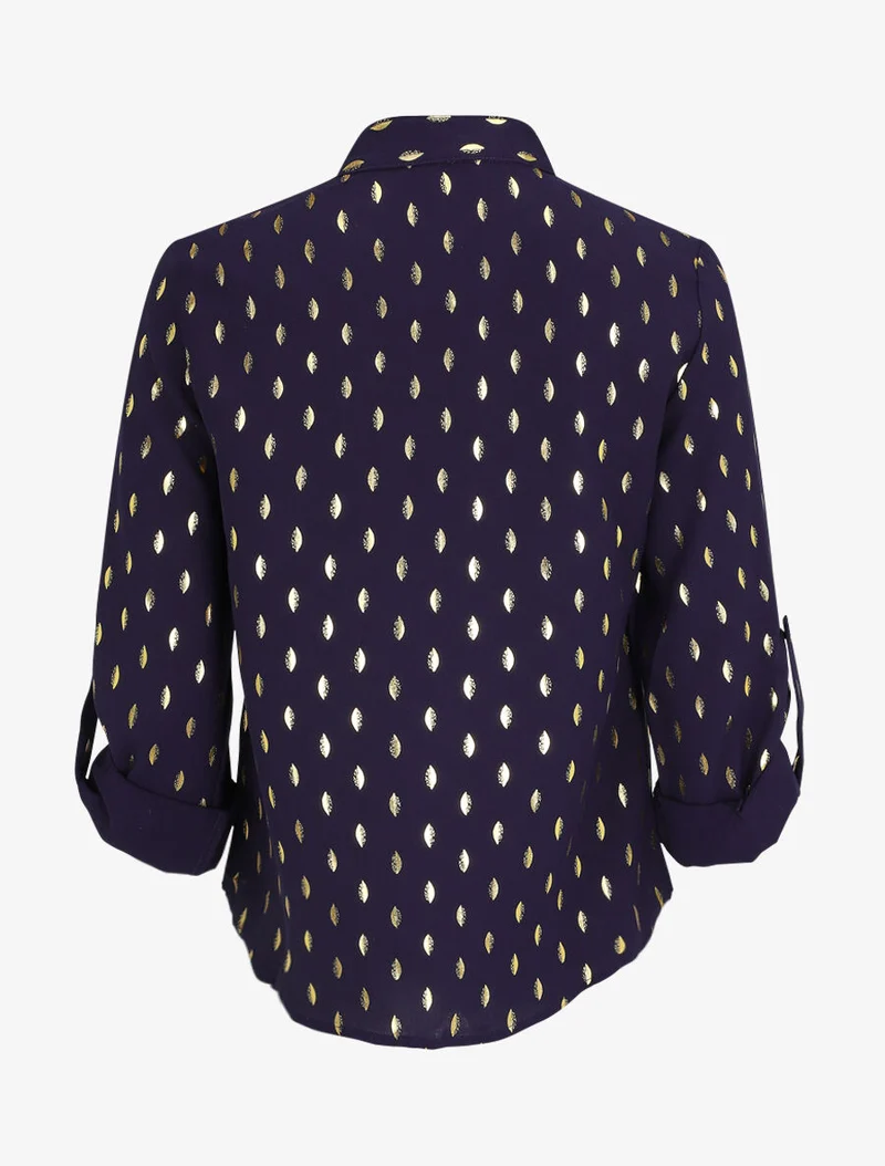 Gerades Hemd mit goldenem Flockprint - Marine
