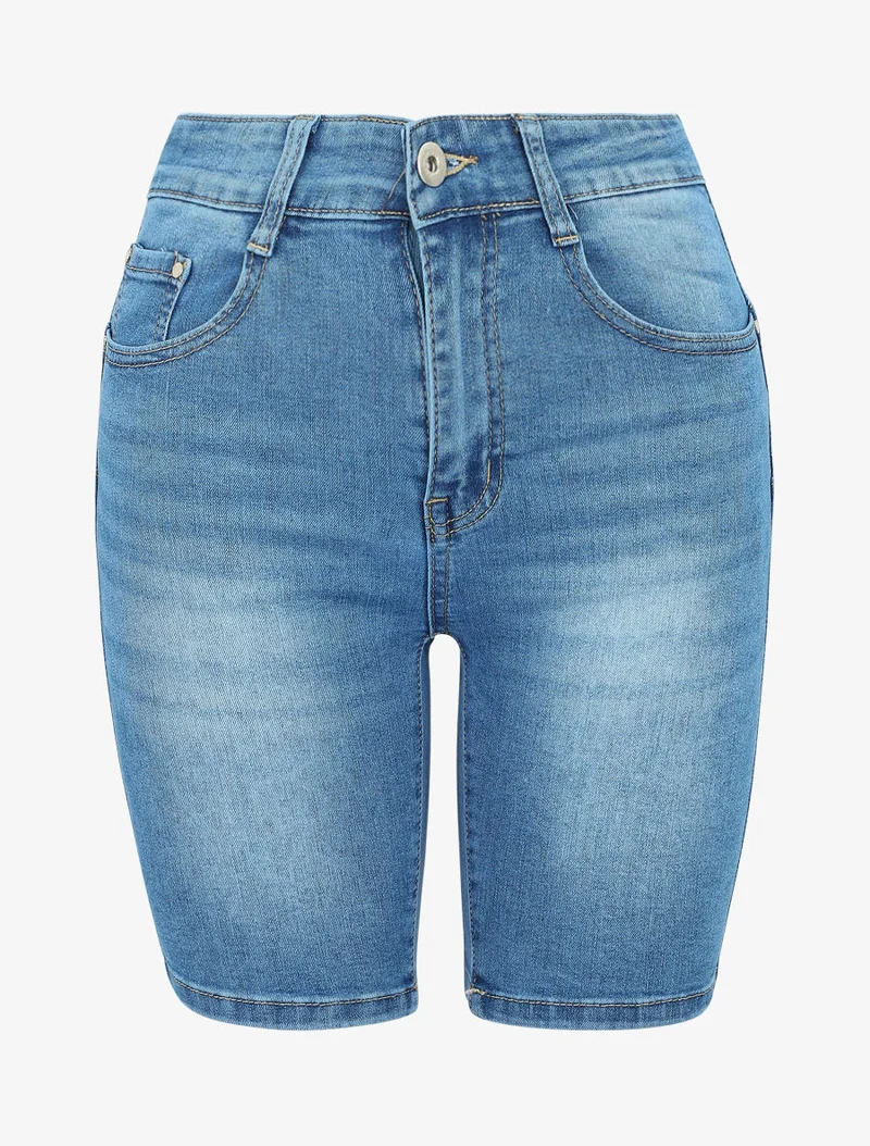 Bermuda Push-up gerader Schnitt - Denimblau