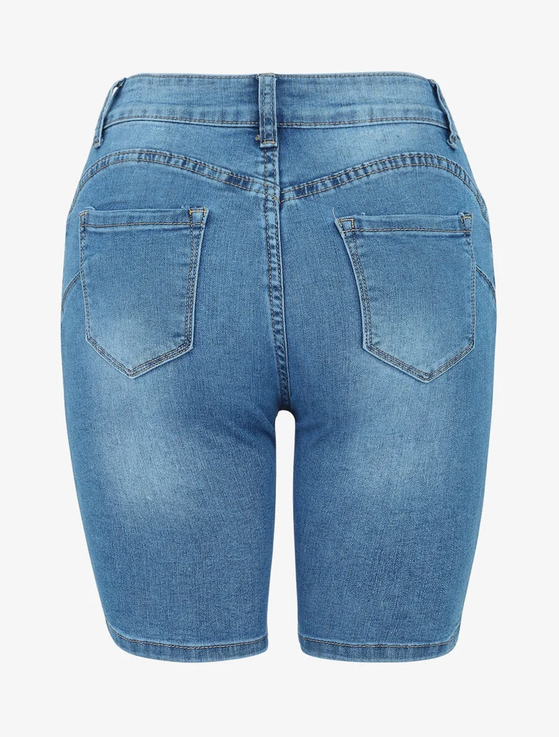Bermuda Push-up gerader Schnitt - Denimblau