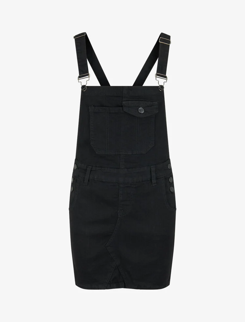 Latzkleid mit Brusttasche - Schwarz