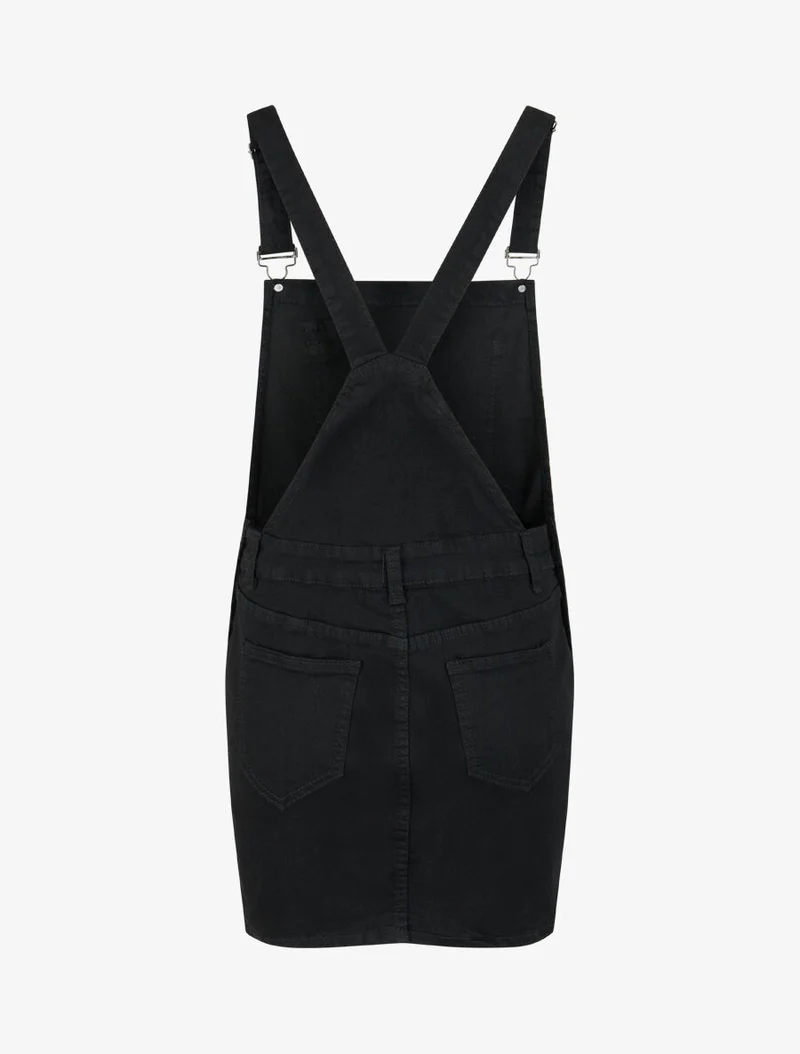 Latzkleid mit Brusttasche - Schwarz