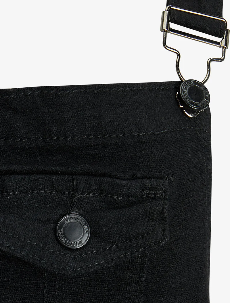 Latzkleid mit Brusttasche - Schwarz