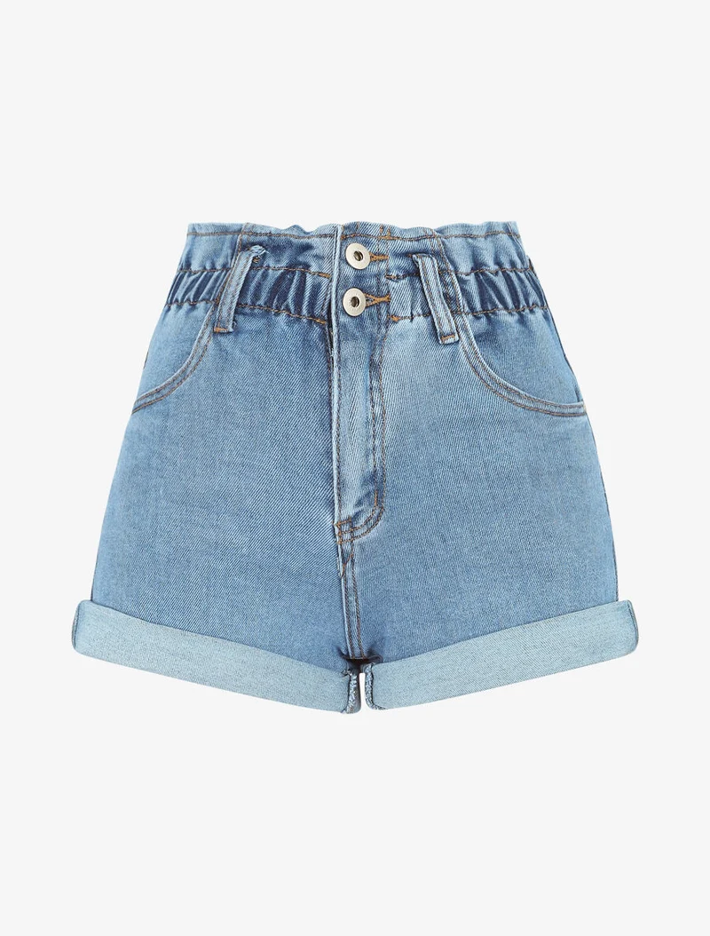 Kurze Paperbag-Shorts mit Umschlag - Hellblau