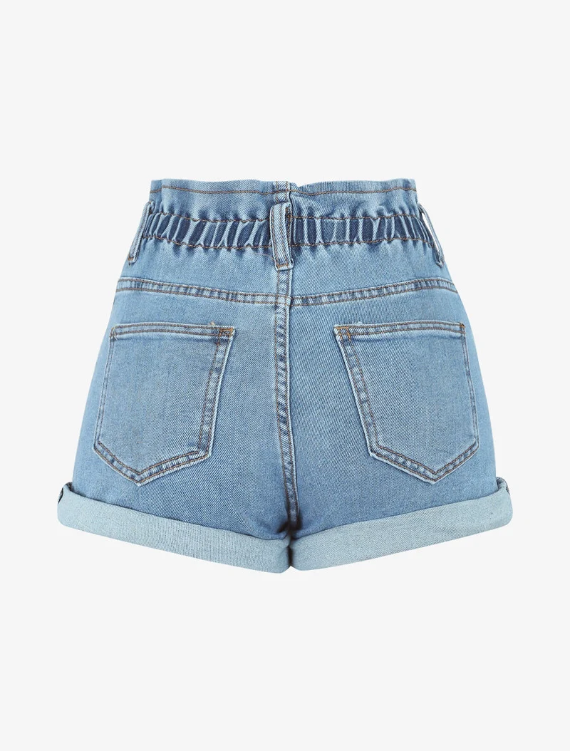 Kurze Paperbag-Shorts mit Umschlag - Hellblau