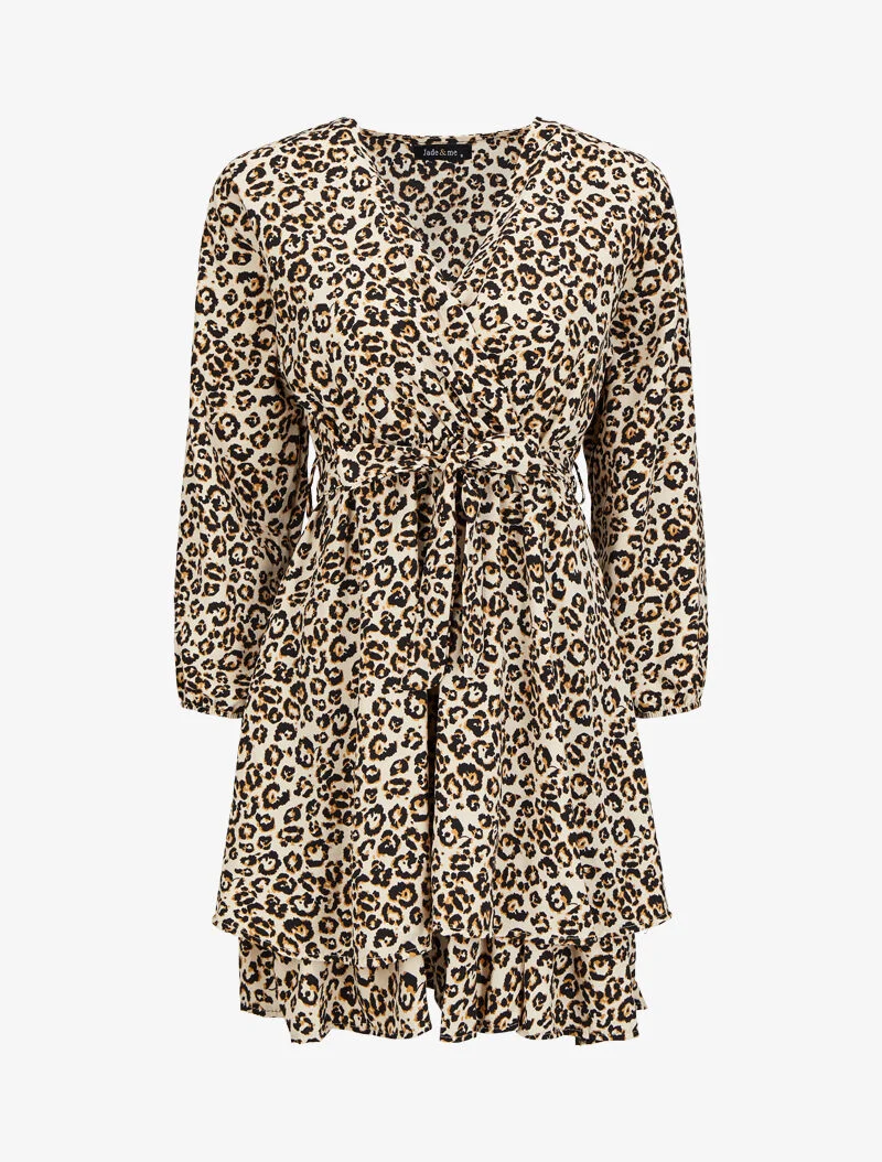 Leopardenmuster Skaterkleid - Beige/schwarz
