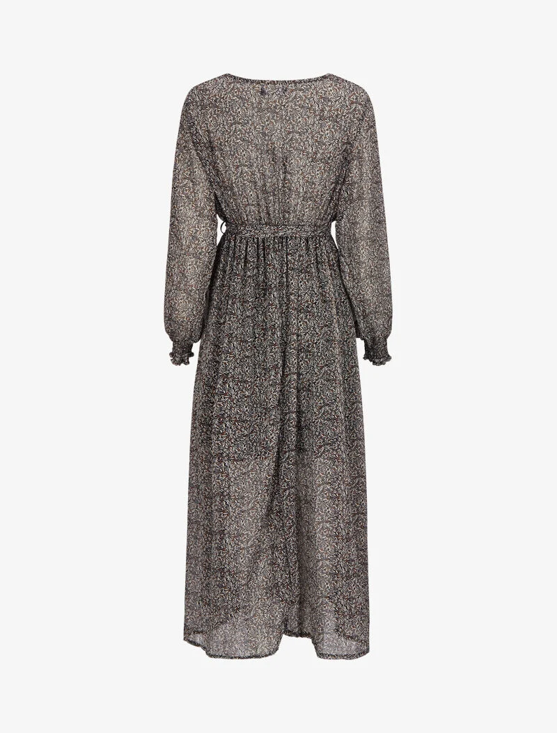 Langes Wickelkleid mit Olivenblattmuster - Schwarz