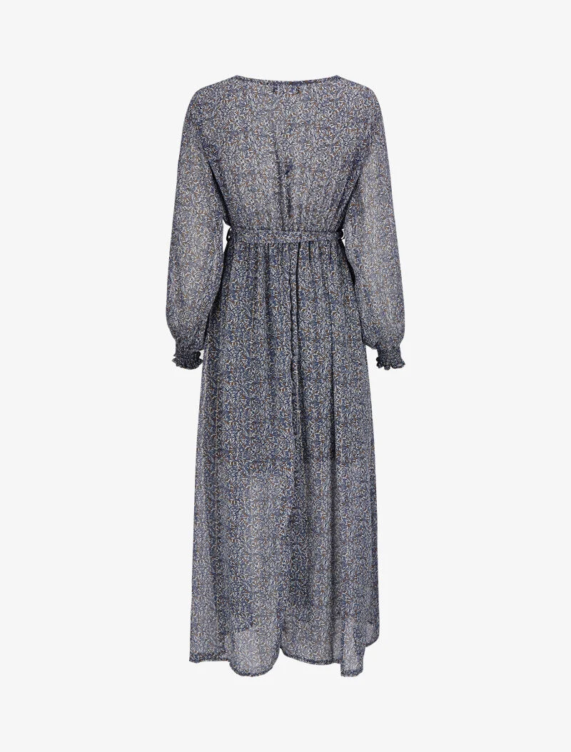 Langes Wickelkleid mit Olivenblattmuster - Blau