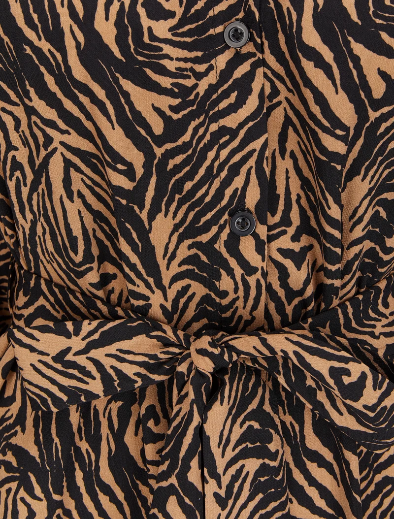 Zebra-Print-Hemdkleid - Kamel/schwarz