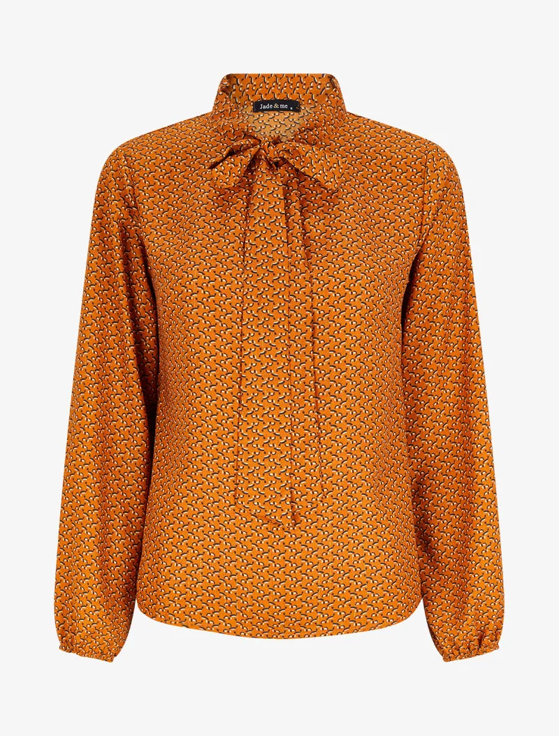 Bluse mit Lavallière-Kragen und grafischem Print - Orange