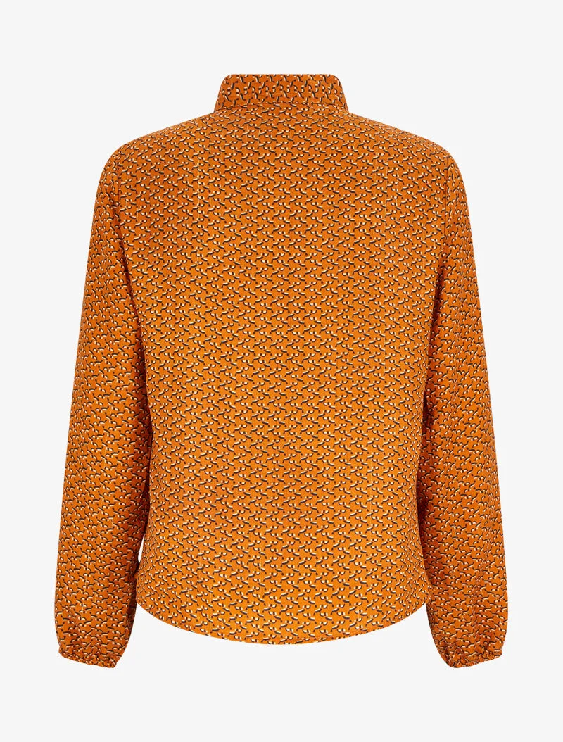 Bluse mit Lavallière-Kragen und grafischem Print - Orange