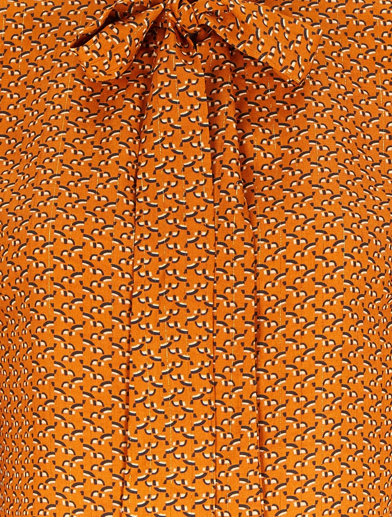 Bluse mit Lavallière-Kragen und grafischem Print - Orange