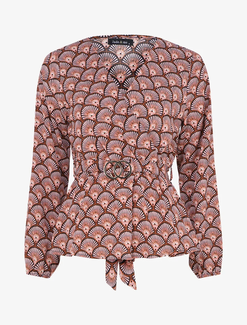 Top mit Fächerprint und Wickelausschnitt - Puderrosa