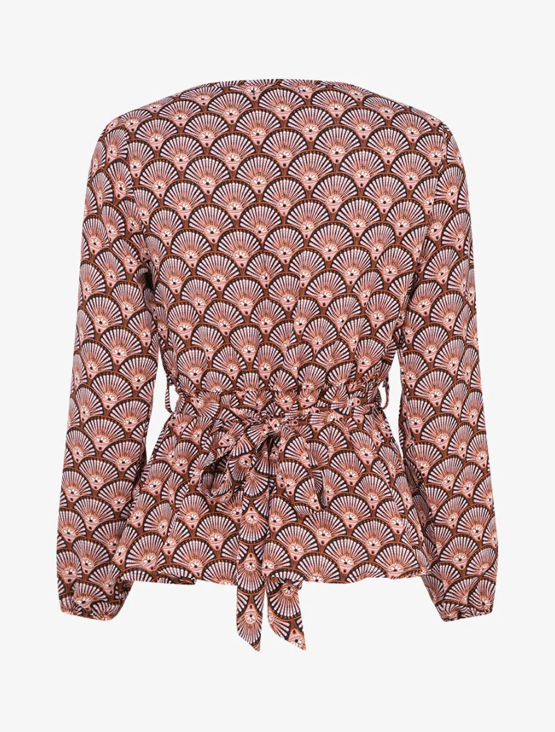 Top mit Fächerprint und Wickelausschnitt - Puderrosa