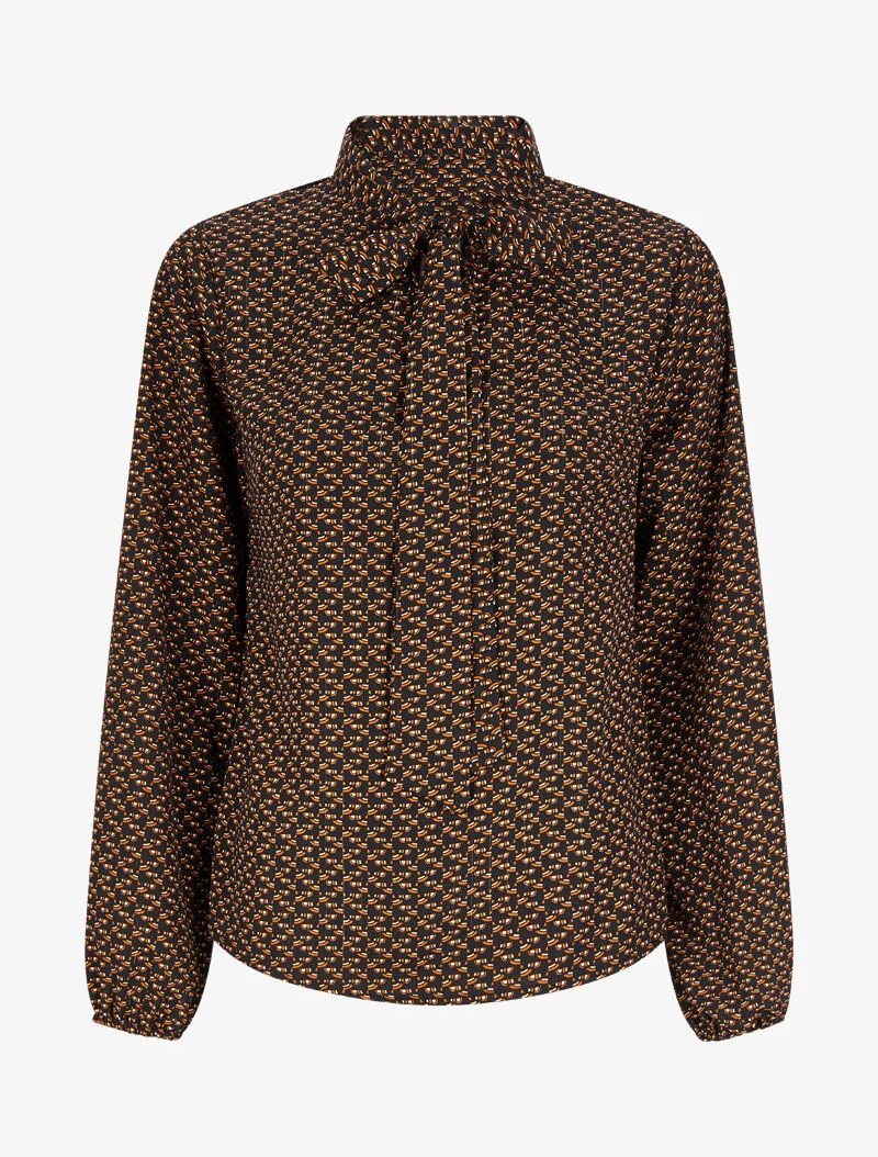 Bluse mit Lavallière-Kragen und grafischem Print - Schwarz