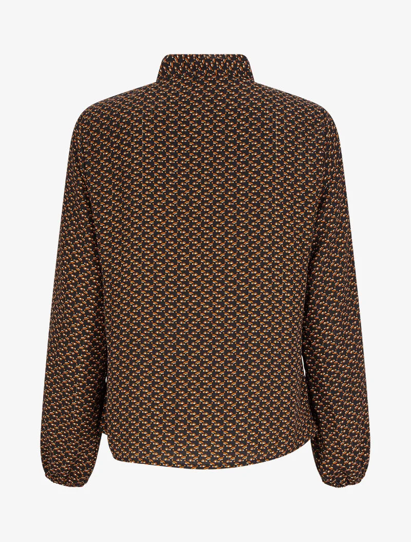 Bluse mit Lavallière-Kragen und grafischem Print - Schwarz