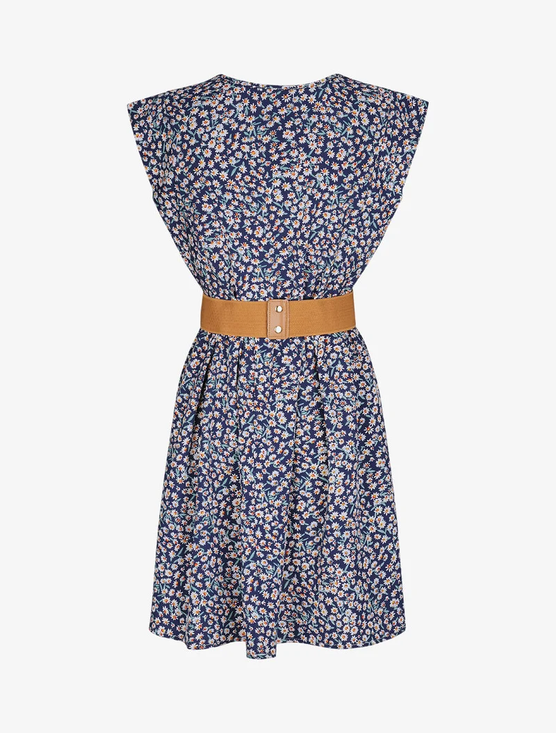 Knopfbesetztes V-Ausschnitt-Kleid - Marine