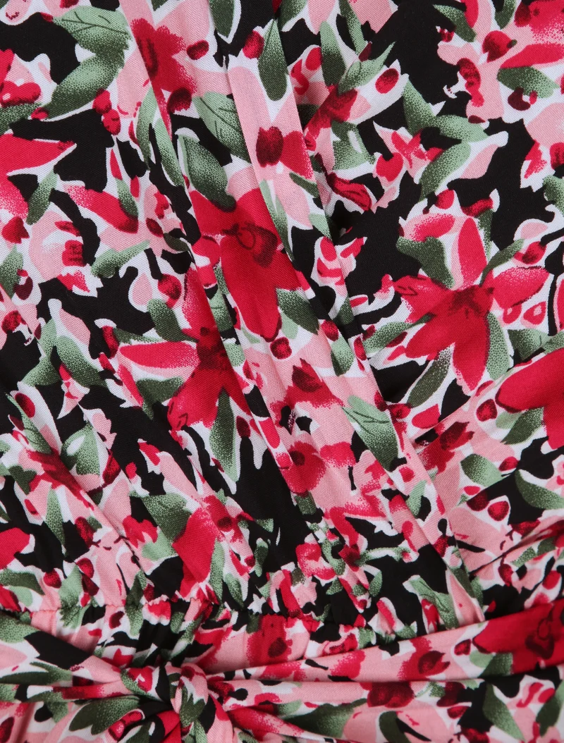 Wickelkleid mit verschiedenem Blumendruck - Schwarz