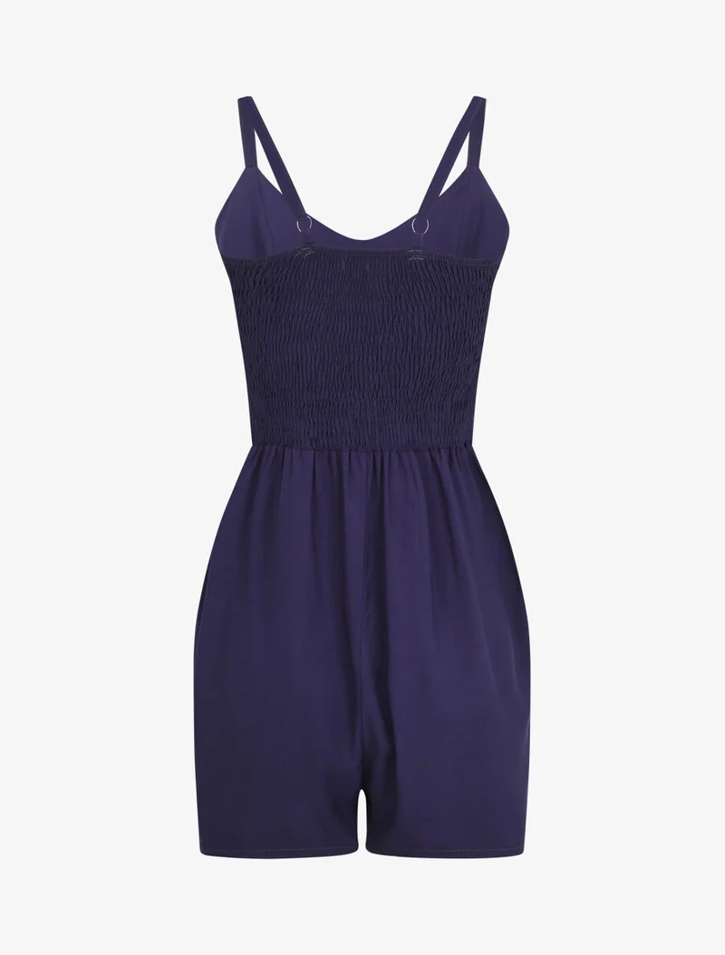 Gürtelter fließender Jumpsuit mit Spitzendetail - Marine