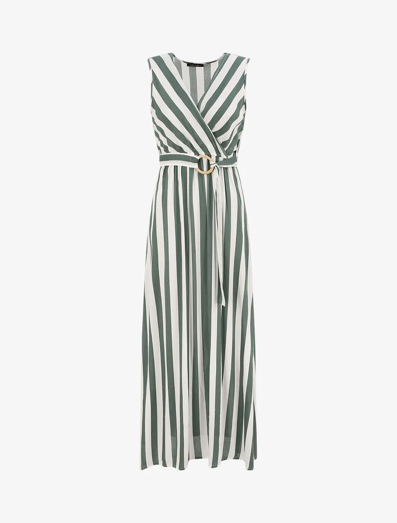 Langes Empire-Kleid mit Streifenmuster - Grün