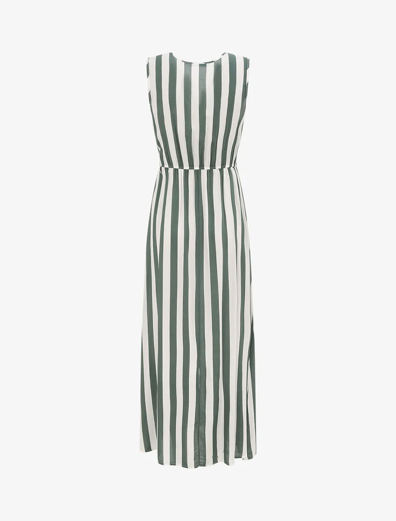 Langes Empire-Kleid mit Streifenmuster - Grün