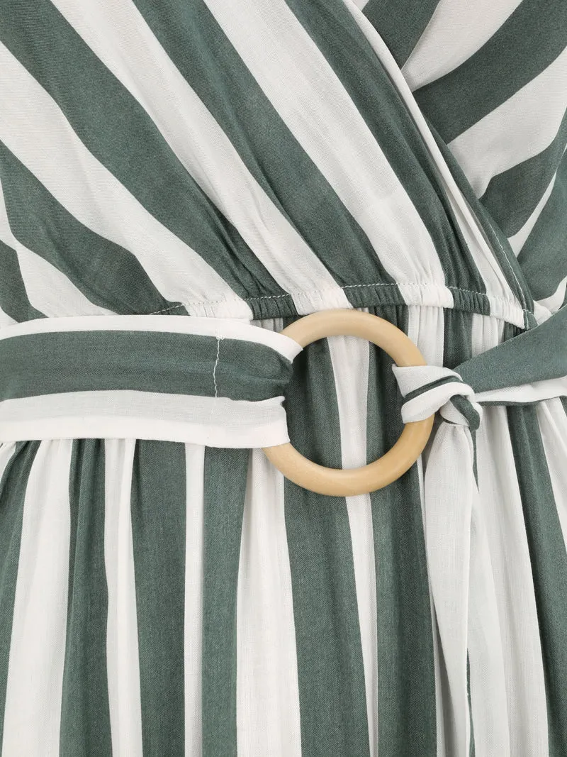 Langes Empire-Kleid mit Streifenmuster - Grün