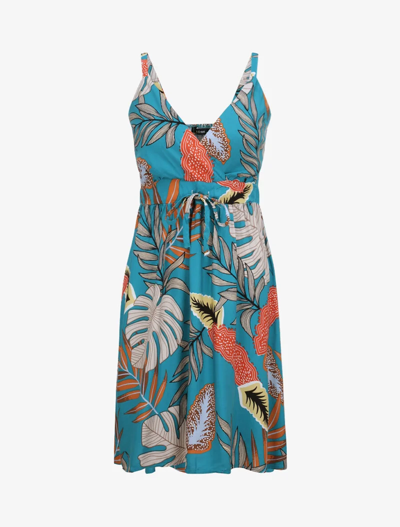 Skaterkleid mit exotischem Blätterdruck - Grün