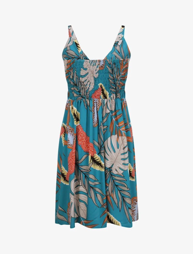 Skaterkleid mit exotischem Blätterdruck - Grün