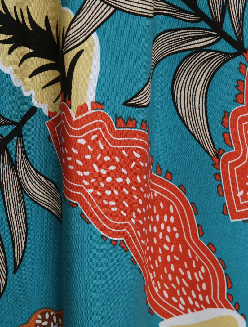 Skaterkleid mit exotischem Blätterdruck - Grün