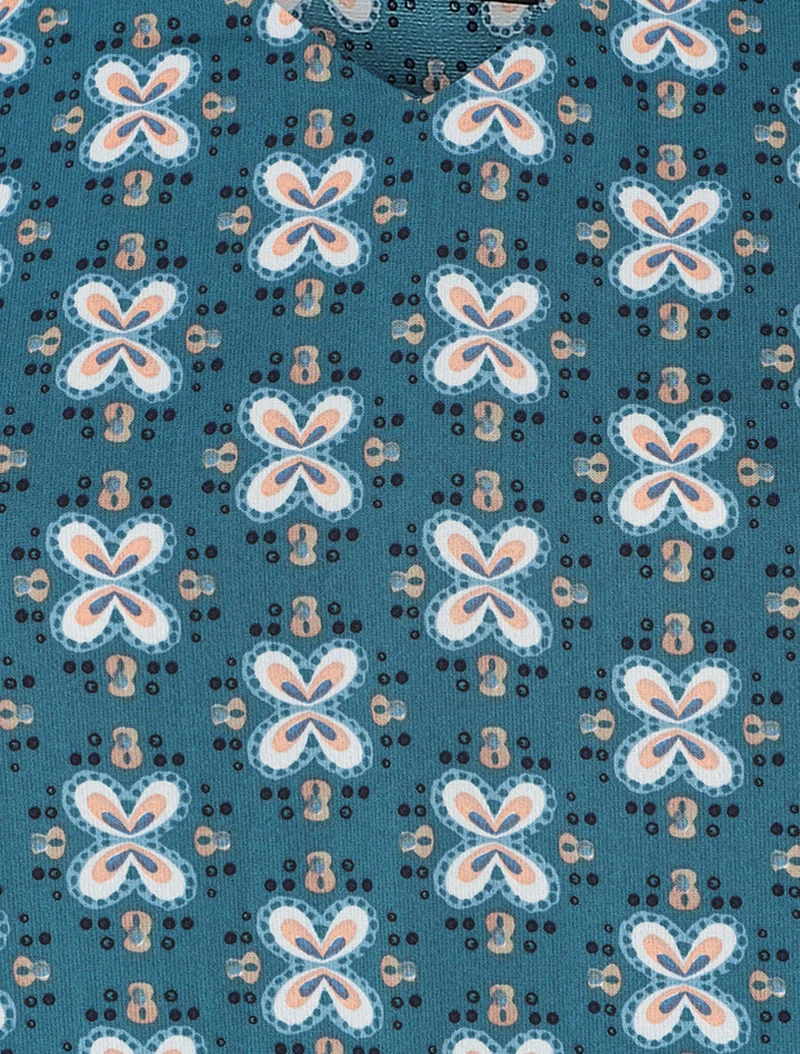 Weit geschnittenes V-Ausschnitt-Top mit Blumenmuster - Entenblau
