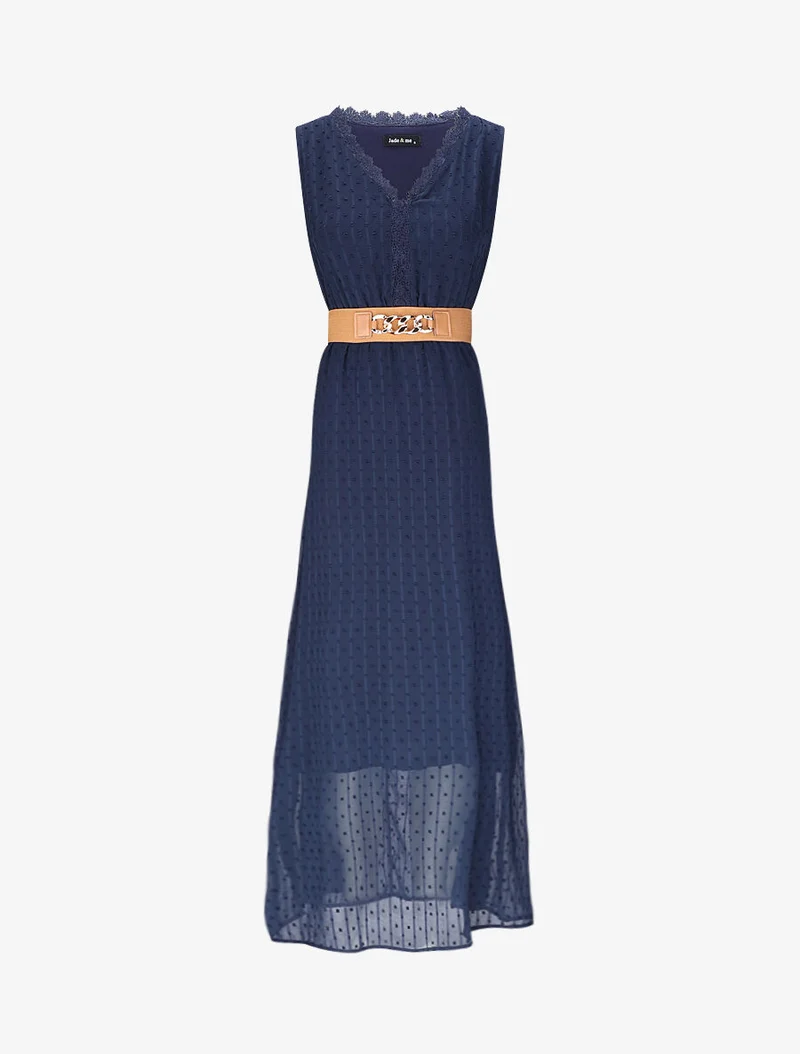 Langes Empire-Kleid aus einfarbigem Plumetis - Marine