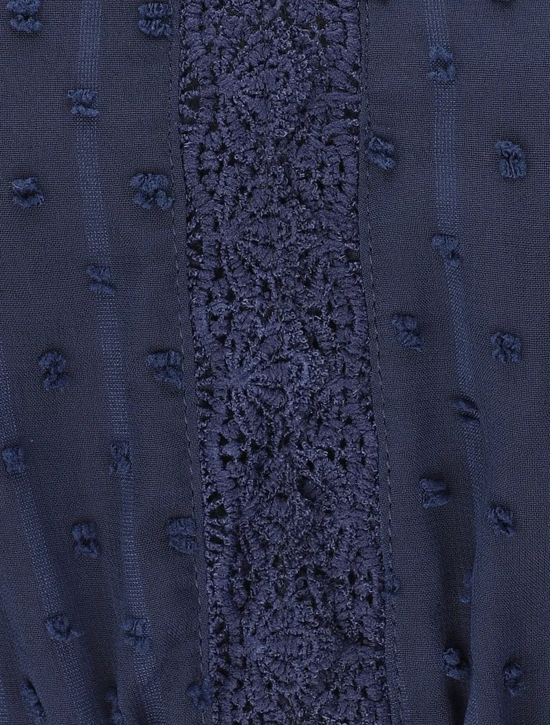Langes Empire-Kleid aus einfarbigem Plumetis - Marine