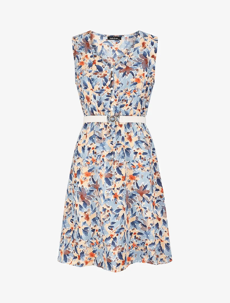 Skaterkleid mit Sommerblumendruck - Himmelblau