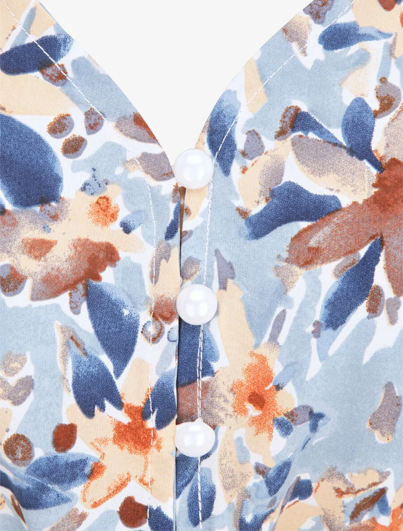 Skaterkleid mit Sommerblumendruck - Himmelblau