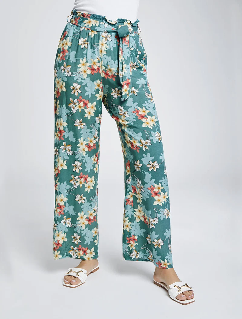 Fließende Hose mit Vanilleblumenmuster - Blaugrau