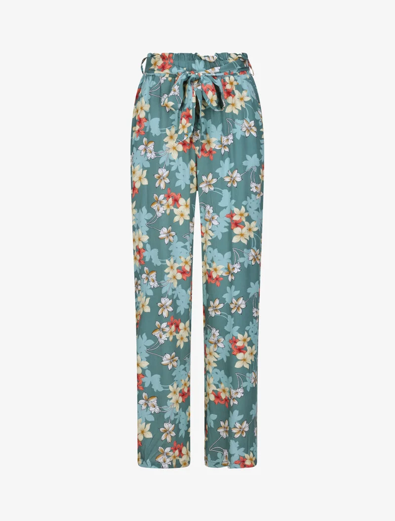 Fließende Hose mit Vanilleblumenmuster - Blaugrau