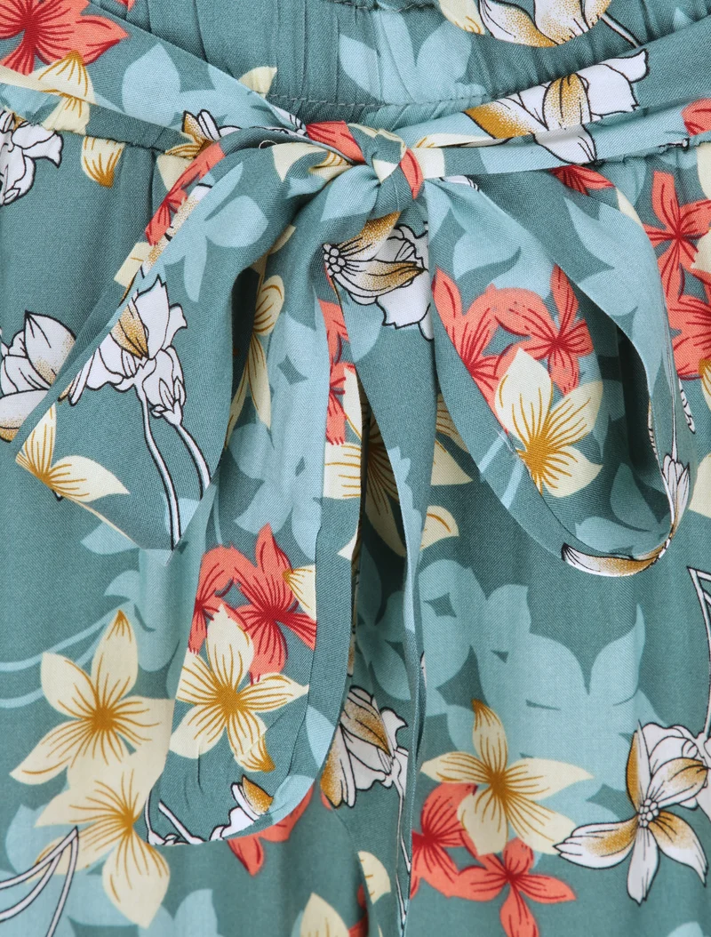 Fließende Hose mit Vanilleblumenmuster - Blaugrau