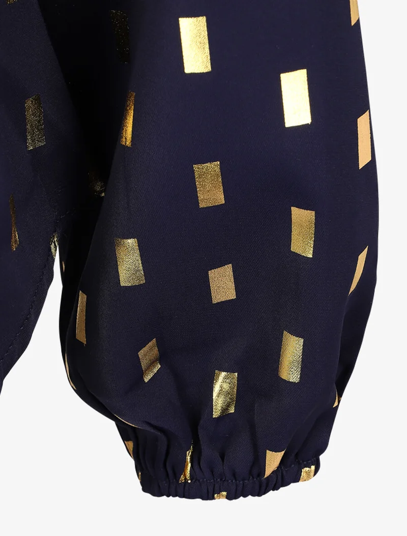Bluse mit Lavallière-Kragen und goldfarbenem Rechteckmuster - Marine