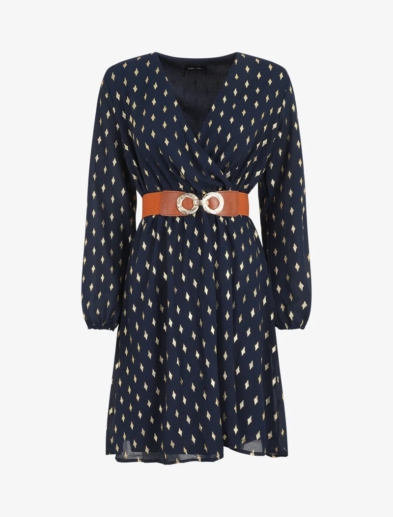 Kurzes Kleid mit schillerndem Grafikdruck - Marine