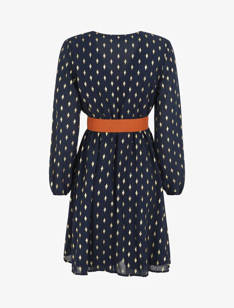 Kurzes Kleid mit schillerndem Grafikdruck - Marine